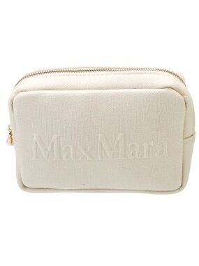 Max Mara Neutral Canvas Cosmetic Bag Featuring Gold Hardware